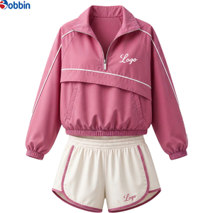 Conjunto Deportivo de 2 Piezas para Mujer Estilo Hip Hop, Chaqueta Azul con Capucha y Cierre Frontal con Bolsillos, Pantalones Cortos de Secado Rápido, Corte Holgado, Ropa de Primavera/Verano - Product Image 3