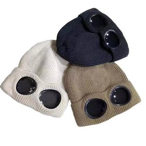 Bonnet tricoté chaud d'hiver à revers simple, doublure épaisse, en acrylique, avec passe-lunettes, à rayures, pour le sport, vente en gros - Product Image 5