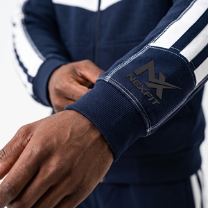 <b>Mens</b> Navy Blue <b>White</b> Solid 100% Cotton Fleece Tracksuit Set Full Zip Hooded Sportswear Jacket & Jogger <b>Pants</b> - Product Image 4