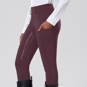 Pantalones de equitación para mujer con logo OEM impreso, asiento completo de silicona antideslizante y antiolor, diseño de panal, con 2 bolsillos - Product Image 4