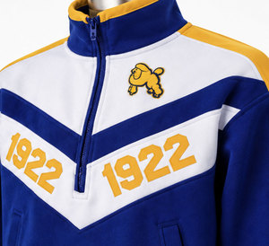 Chaqueta Deportiva Azul Personalizada para Hombre con Diseño de Bloques de Color en Chevron, Bordado de Letras Griegas 1922 y Cierre Frontal con Cremallera - Product Image 4