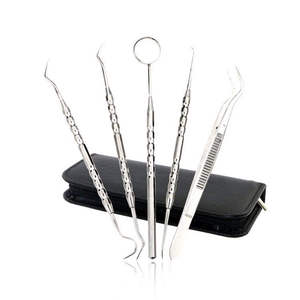 Kit d'examen dentaire en acier inoxydable pour usage professionnel : miroir de blanchiment dentaire, détartreur, pinces, instruments chirurgicaux de base - Product Image 1