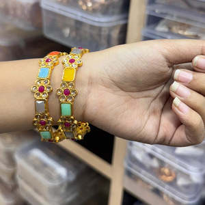 <b>Gold</b> Plated Crystal Stone Bracelets & <b>Bangles</b> <b>Set</b> Elegant & Luxurious Jewelry Collection - Product Image 1