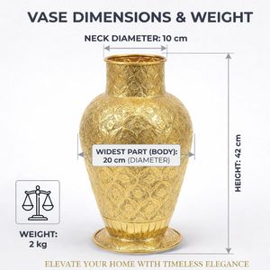 Handcrafted Pure Brass <b>Flower</b> Vase for Home Decor Hand Engraved Golden Decorative Vase for Living Room Centre Table - Product Image 5