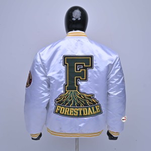 Forestdale White Varsity <b>Jacket</b> Men's Embroidered Letter Design Regular Fit Casual Style OEM Turn-down Collar Polyester Material - Product Image 2