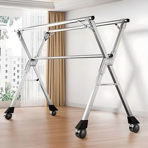 Tendedero de Ropa Portátil de 2.4m con Ruedas, Plegable, Ahorra Espacio, para Uso en Interiores y Exteriores, Material Resistente - Product Image 1