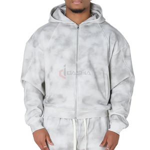 Sweat à capuche zippé personnalisé pour homme, 100% coton, grammage lourd, épaules tombantes, en molleton bouclette, écologique, avec logo personnalisé - Product Image 1