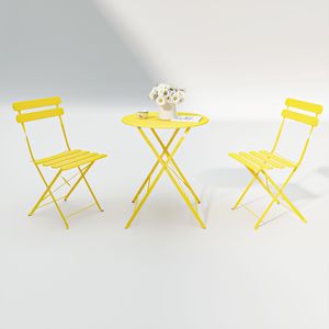 Set da 3 Pezzi in Metallo Giallo per Patio e Balcone: Tavolo e Sedie per Arredamento da Campeggio - Product Image 1