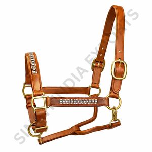 Genuine <b>Leather</b> Bling Horse <b>Halter</b> Crystal Studded Padded Headcollar with Adjustable Premium Equestrian Horse Tack Gear - Product Image 4