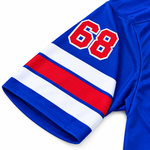 เสื้อฮอกกี้น้ำแข็งสหรัฐอเมริกา แบบยูนิเซ็กซ์ ลายสัตว์ด้านหน้า สีน้ำเงิน แดง ขาว แบบซับลิเมชั่น คอวี แขนสามส่วน ระบายเหงื่อได้ดี ทรงปกติ - Product Image 3