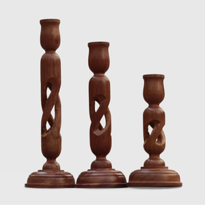 ชุดเชิงเทียนไม้แกะสลักด้วยมือ เป็นมิตรกับสิ่งแวดล้อม ตกแต่งบ้านสไตล์ชนบท สำหรับเทียนทรงกระบอก ของตกแต่งกลางโต๊ะคริสต์มาส - Product Image 2