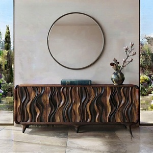 Handmade Wooden Sideboard in a Modern Style, featuring a sculpted wave‑carving design Modern storage <b>cabinet</b> crafted - Product Image 1