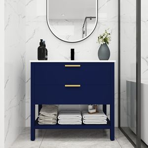 Vanità da bagno indipendente da 36 pollici con 2 cassetti in compensato 36x18 elegante e pratico Set di vanità - Product Image 3