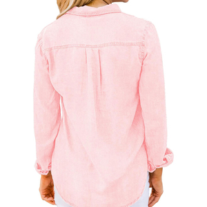 Camisa Vaquera para Mujer, Transpirable, Manga Larga, Bolsillo en el Pecho, Cuello Camisero, Puños con Botones, Estilo Casual - Product Image 2