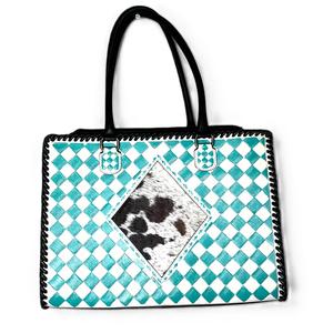 Sac bandoulière et fourre-tout bohème en cuir véritable avec poignée tressée, fermeture éclair, motif uni - Product Image 1