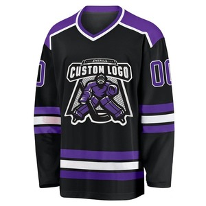 Maillot de hockey personnalisé noir, violet et blanc, sublimation, respirant, uniforme d'équipe, vêtements de sport cousus, entraînement, pour hommes, jeunes et adultes - Product Image 2