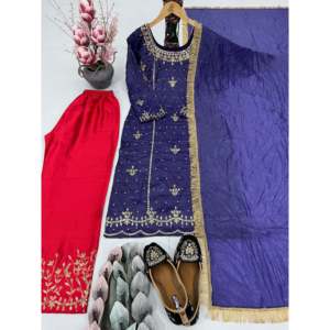 Hermoso Salwar Kameez de Poliéster para Fiestas, Incluye Top, Pantalón y Dupatta - Product Image 1