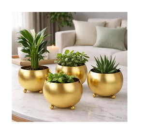 Pot de fleurs en laiton, vente en gros, fournisseur d'usine, pot de fleurs de jardin, support métallique d'intérieur, pots de fleurs ronds en métal plaqué or - Product Image 1