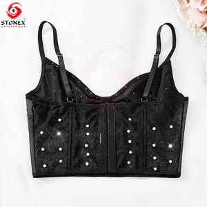 STONEX ENTERPRISES Soutien-gorge de sport noir à strass pour femme, maintien élevé, en Spandex et Polyester, bretelles réglables, respirant, haut de fitness - Product Image 2