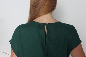 Nouvelle arrivée, robe midi formelle ample en coton vert foncé avec poches - Product Image 5