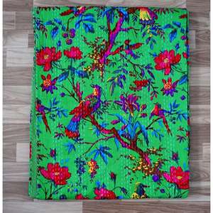 ผ้าห่มคันธาอินเดียทำมือแบบวินเทจ ผ้าฝ้ายแท้ ใช้ได้สองด้าน ขนาดเตียงคู่ ออร์แกนิค สำหรับบ้านสมัยใหม่ โรงแรม และเตียงนอน - Product Image 6