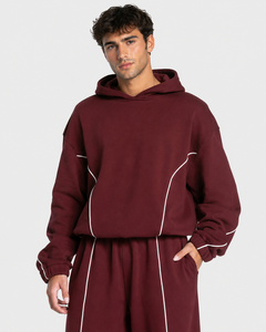 Ensemble de survêtement pour homme OEM Burgundy Contrastline, qualité supérieure, coton respirant, molleton, décontracté, surdimensionné - Product Image 3