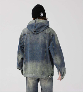 เสื้อฮู้ดดีไซน์พิเศษปี 2025 แบบซิป ผ้าเดนิมสีดำคุณภาพสูง ทรงหลวม ซักย้อมแบบแอซิดวอช - Product Image 3