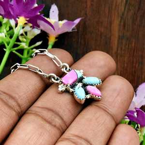 Collar de Algodón de Azúcar Rosa Turquesa con Colgante Bohemio de Plata Esterlina, Joyería Fina Artesanal Hecha a Mano, Regalo del Suroeste para Ella - Product Image 3