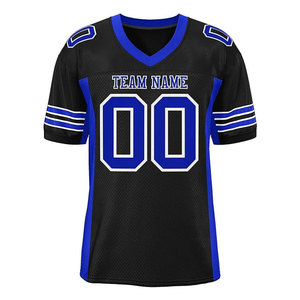 Customized Black Blue American Football Jersey V-Neck Short Sleeve Mesh Moisture Wicking Polyester Adult Men's Sport Apparel - Product Image 3