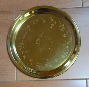 Plateau floral gravé Aurelia, plateau doré style vigne, assiette en laiton doré motif prairie, thali antique motif fleur gravé, thali motif solstice gravé - Product Image 6