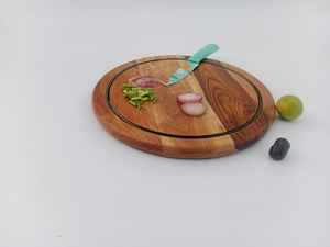 Grande planche à découper ronde en bois d'acacia durable, multifonctionnelle, pour la découpe et le service en cuisine - Product Image 3