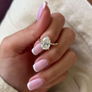 Bague de fiançailles solitaire en diamant de laboratoire taille poire 3,0 carats, certifiée IGI, or 14 carats, bijoux de luxe pour mariage et anniversaire pour femme - Product Image 1