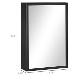 Armadietto da Parete Compatto Nero a Singola Anta per Bagno con Specchio e Ripiani - Product Image 3