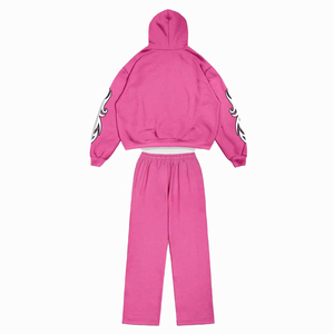 Ensemble de survêtement rose Y2K imprimé graphique, avec logo personnalisé, sweat à capuche zippé intégral et pantalon de survêtement ample, tenue 2 pièces - Product Image 2