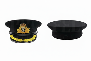Customized Color Wool Blend Visor Cap Classic Uniform Style Embroidered Badge Design Adjustable Flat Top Headwear for <b>Men</b> - Product Image 4