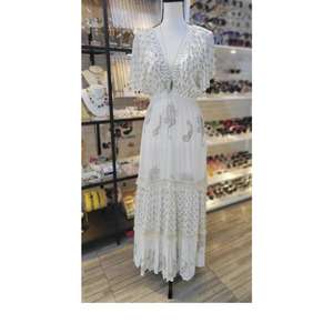 Hermoso Vestido Kyra Hecho a Mano en Largo Maxi, Delicadamente Adornado con Estampado Tie-Dye Tradicional en Tonos Melocotón, Lavable, 100% Algodón - Product Image 5