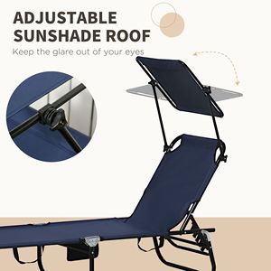 Juego de 2 Sillas Plegables Tipo Chaise Longue para Piscina con Toldo, Respaldo Reclinable y Estructura de Acero para Tomar el Sol al Aire Libre - Product Image 5