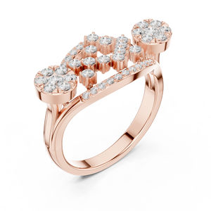 Bague de fiançailles et de mariage pour femme en or rose, avec grappe de diamants ronds et bande pavée, style statement - Product Image 4