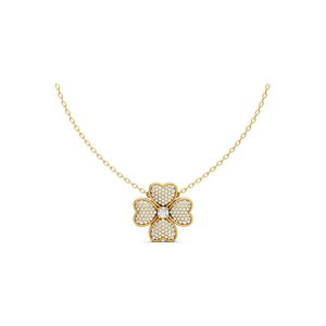 Collier pendentif trèfle à quatre feuilles en or massif 14 carats avec diamant de laboratoire, plaqué rhodium, bijoux fins de luxe pour femmes, cadeau - Product Image 4