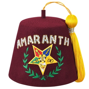 Premium Waterproof 100% Wool Order of the Amaranth Fez <b>Hat</b> OES Star Rhinestone Embellished Adjustable Casual Ceremonial Cap - Product Image 1