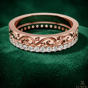 Anillo de Eternidad de Diamantes Cultivados en Laboratorio con Grabado Vintage, Corte Brillante, Certificado IGI, Oro Rosa de 14K para Mujer, Lujoso - Product Image 2