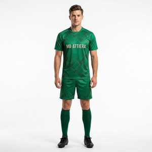 Ensemble d'uniformes de football vert personnalisé, motif géométrique, maillot de football, shorts, chaussettes, vêtements de sport d'équipe - Product Image 1