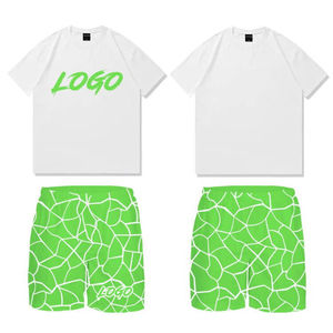 Men's White T-Shirt And <b>Light</b> Blue Printed Shorts Set Two Piece Crewneck Tee With Matching Shorts Casual Activewear Lounge Wear - Product Image 2