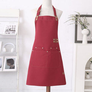 Classic Bib Apron Canvas Multiple Pockets <b>Cooking</b> Daily Use Beige Woven Style - Product Image 4