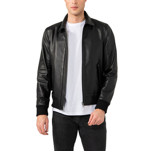 100% <b>Top</b> <b>High</b> Quality Comfortable Breathable Men Black Cow Skin <b>Leather</b> Streetwear Jacket Winter Warm Long Sleeve Stand Collar - Product Image 1