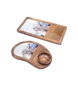 Ensemble de plateau en résine en bois fait main de qualité supérieure avec une forme unique, idéal pour servir des collations et décorer une finition élégante et durable - Product Image 1