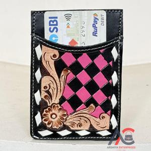 Tarjetero de Cuero Genuino Hecho a Mano por el Fabricante, Fundas para Tarjetas con Patrón a Cuadros de Alta Calidad y Duraderas para Uso Diario - Product Image 1