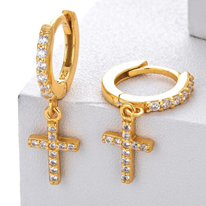Pendientes de Aro Cruzados de Plata 925 con Baño de Rodio y Moissanita para Mujer, Uso Diario Religioso, Regalo de Aniversario - Product Image 3