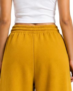 Mustard Yellow Women Wide Leg Sweatpants High Waist Loose Fit Casual Streetwear Lounge Fleece Trousers With Drawstring Pockets - Product Image 6