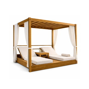 ARTERRA Luxury Modern Adjustable Solid Wood Teak Sun Lounger Set <b>Cushion</b> Table Umbrella Manual <b>Recliner</b> for Poolside Resort - Product Image 2